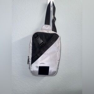 Steve Madden Black and Gray Belt Bag with Geometric Design